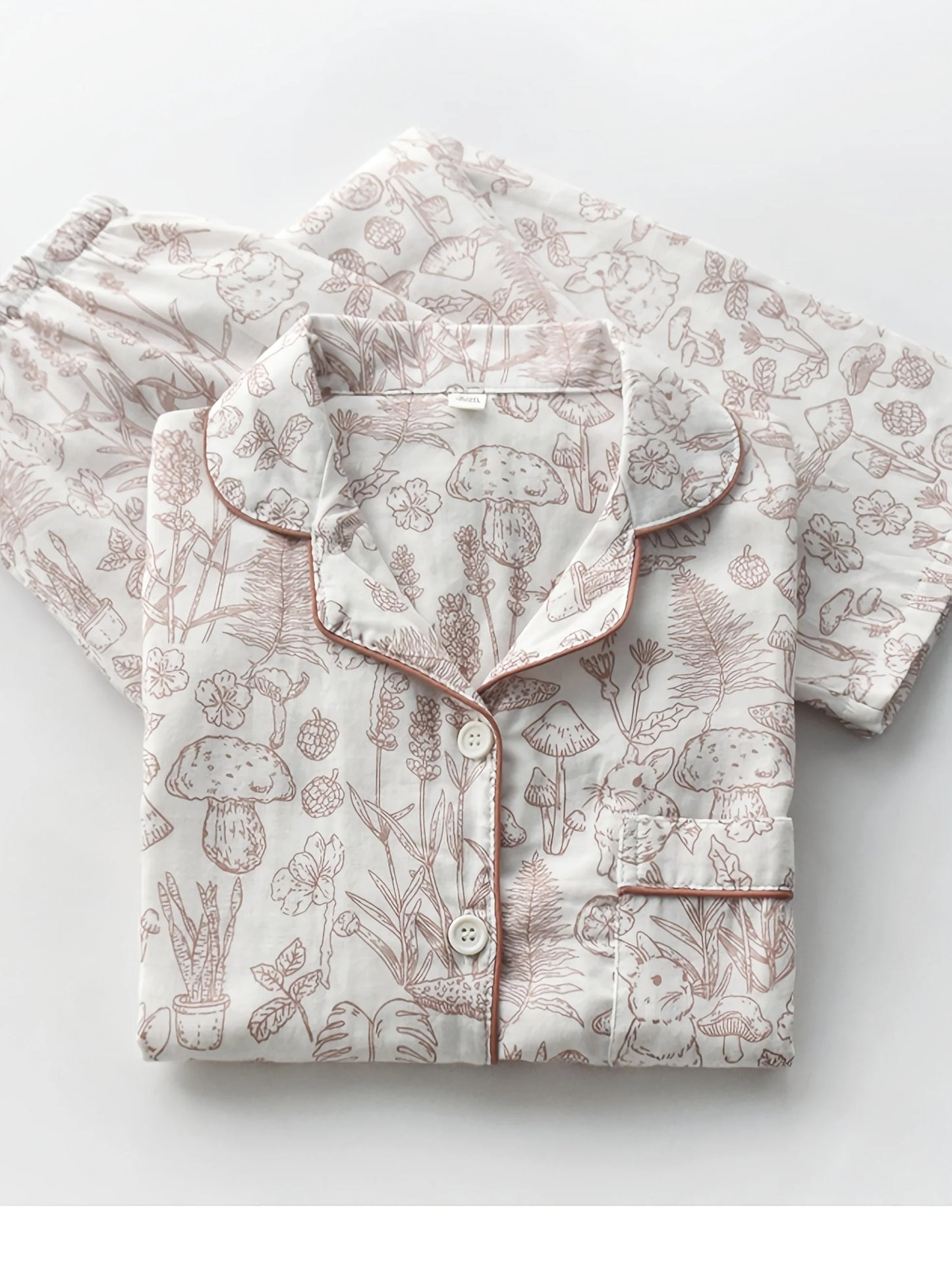 Womens Pajama Set 100 Cotton Gauze Sleepwear Long Sleeve Loose Fit Two Piece Set Comfortable Breathable Nightwear Loungewear