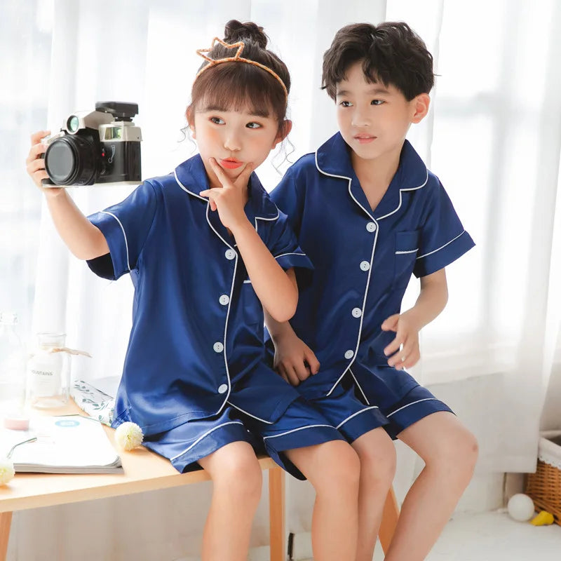 Pink Pajama Sets Short Sleeve T-Shirt Tops With Shorts Toddler Baby Sleeping Clothes Pijamas Sleepwear Boys Girls Kids Pyjamas