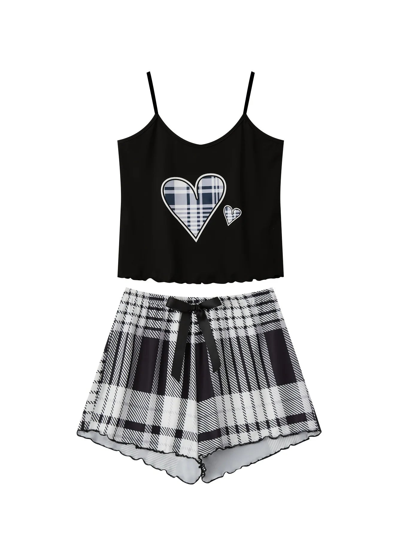 Pajama Sets Women Two Piece Set Sling Underwear Tops Short Pants Plaid Elastic Waist Lounge Lace Up Homewear Casual Summer 2025