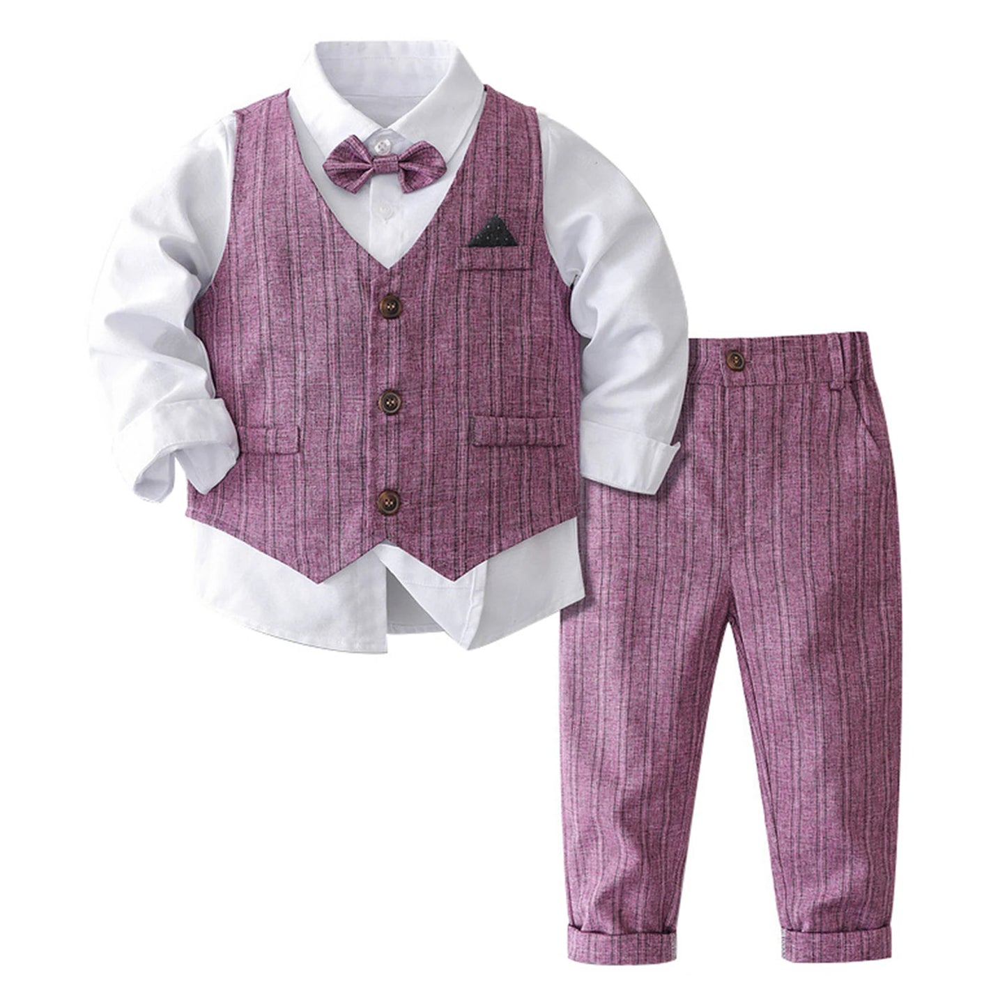 Boys Suits Gentleman Tuxedo Bow Tie Shirt Suit Vest Pants 4 Pcs Chic Toddler Baby Clothes Gentleman Outfit for Baptism Birthday