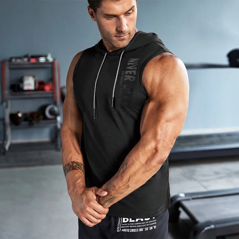 Summer Men's Hooded Sleeveless T Shirt Casual Sports Bodybuilding Bottom Shirt Thin Fitness Sports Hoodie Men's Trendy Tops