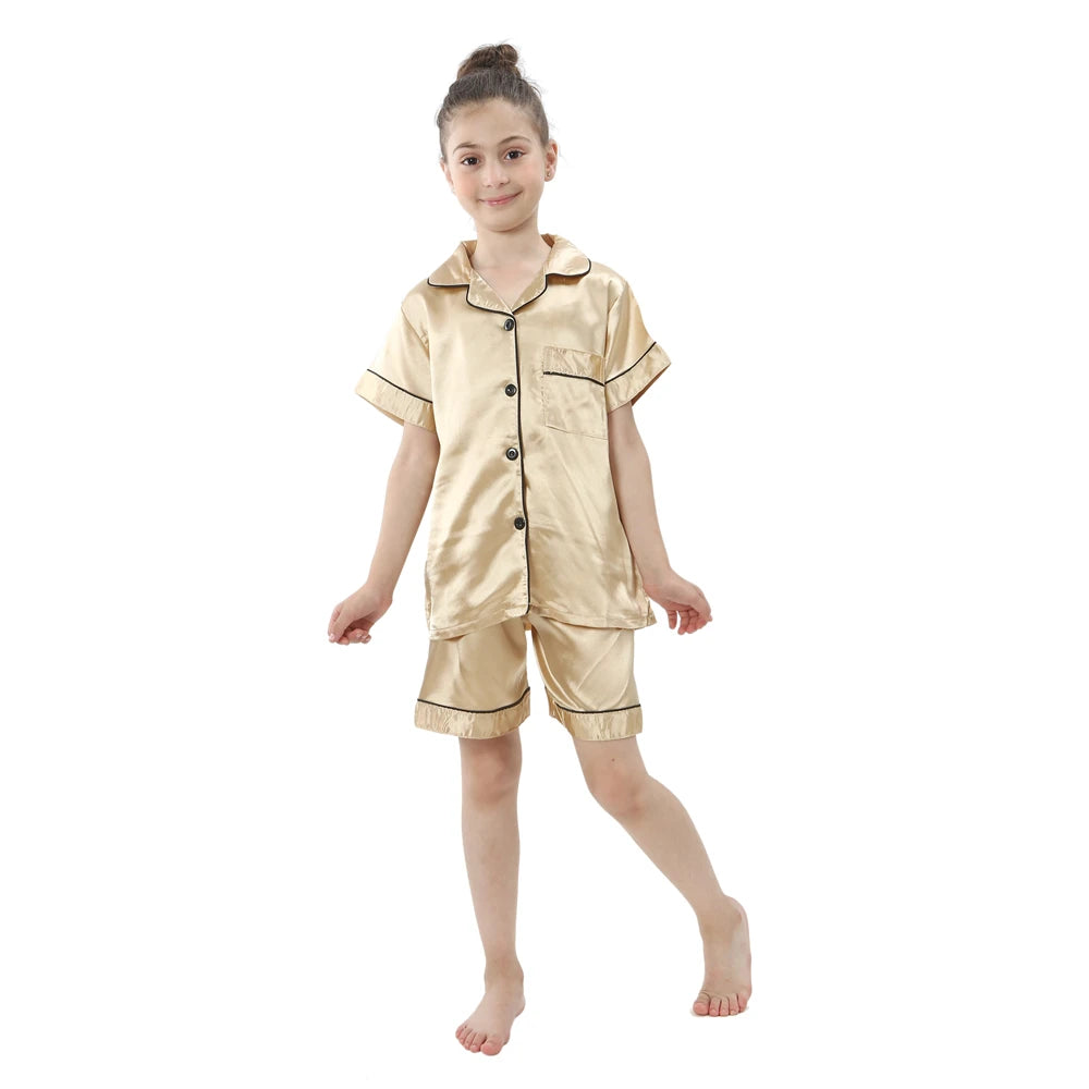 Pink Pajama Sets Short Sleeve T-Shirt Tops With Shorts Toddler Baby Sleeping Clothes Pijamas Sleepwear Boys Girls Kids Pyjamas