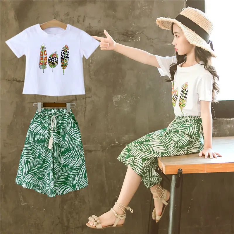 Summer 2025 Baby Girls Clothes Sets Outfits Kids Clothes Short Sleeve+Pants Children Clothing Set 6 10 11 12Y Kids Clothes Girls