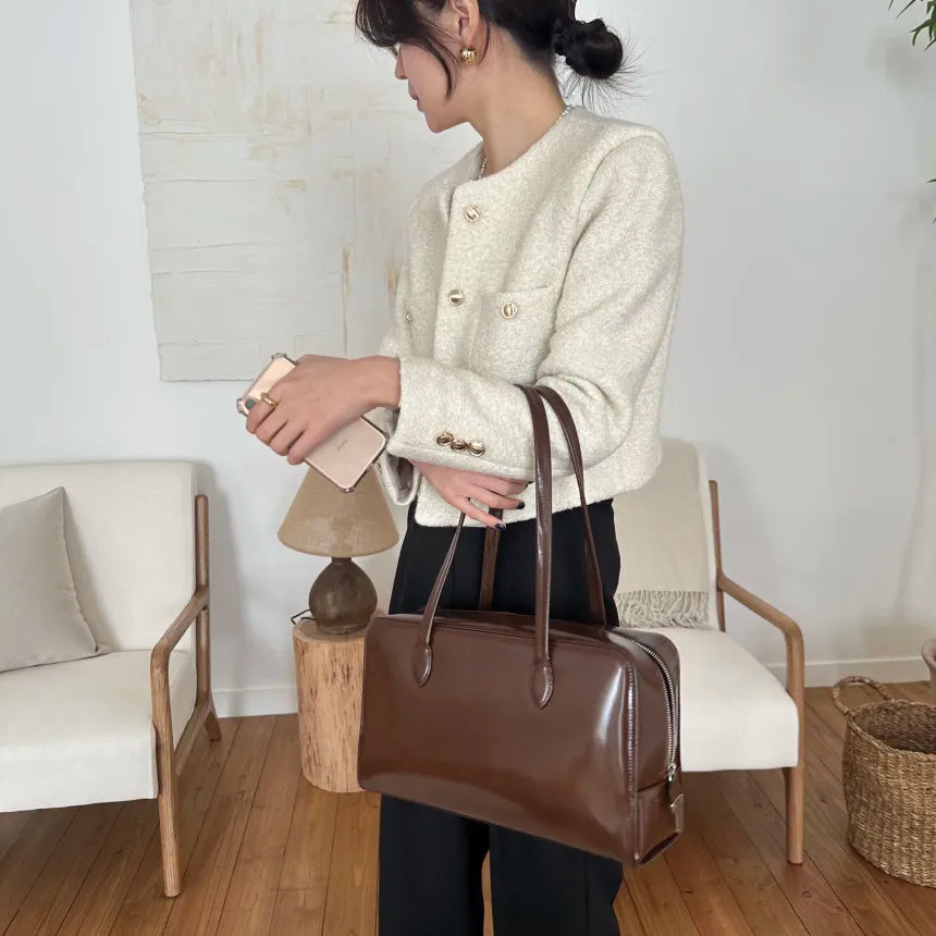 Women Autumn Winter 2025 French Vintage Coat Temperament High Quality Korean Casual Single Breasted Slim Tweed Jackets
