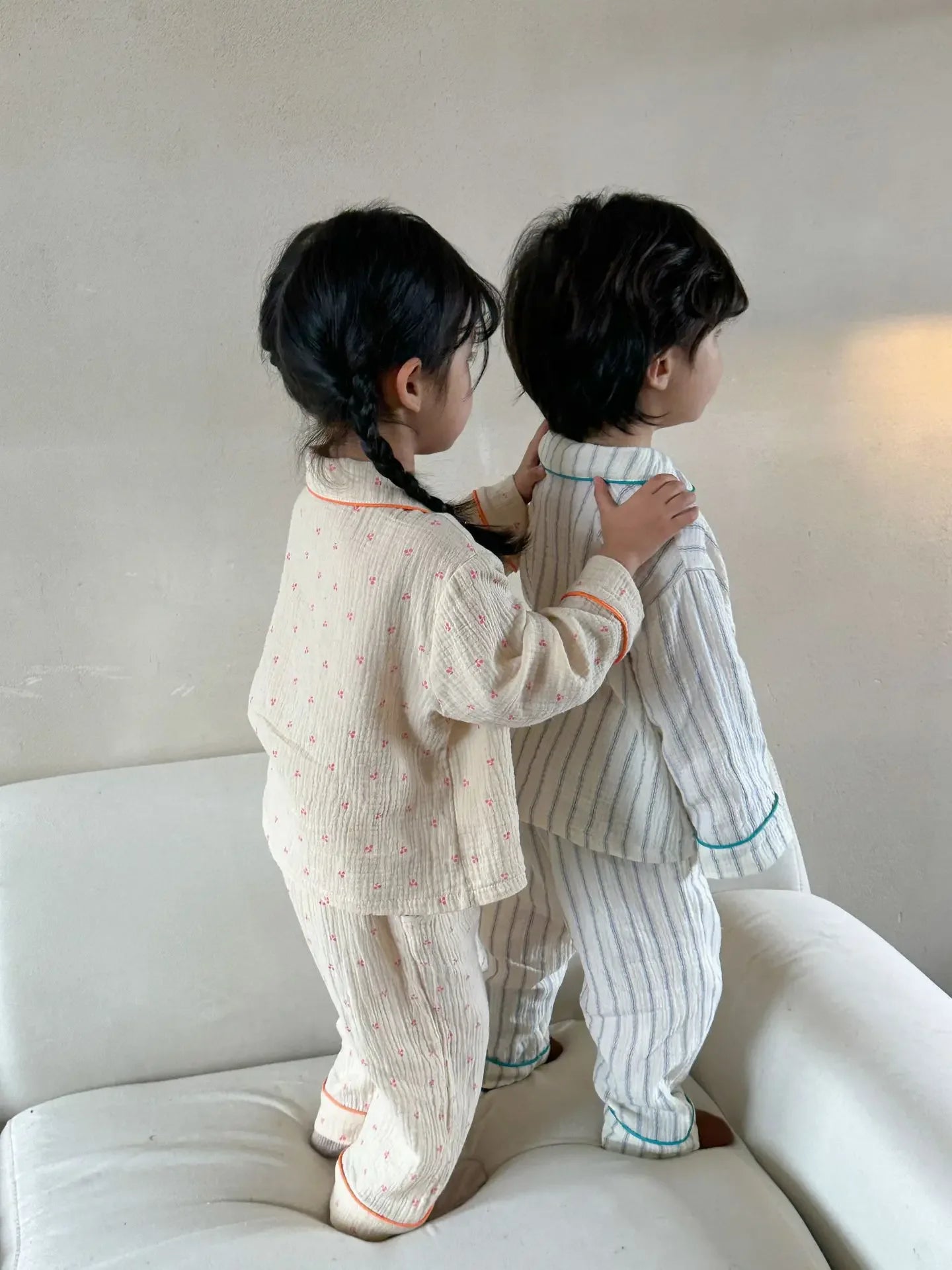 Pajama Sets New Spring Autumn Season Pure Cotton Gauze Baby Long Sleeved Girl Boys Childrens Clothing Sleepwear
