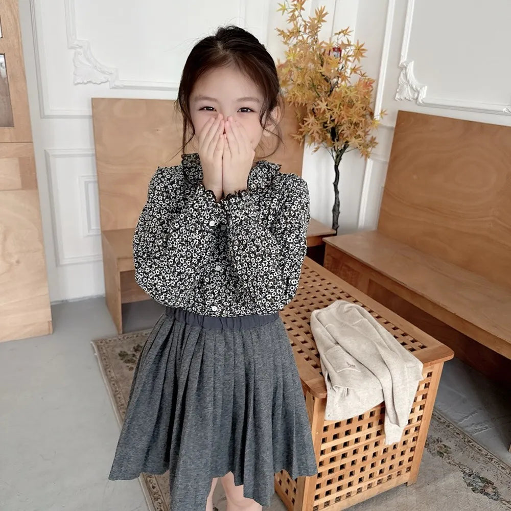 kids girls clothes baby tops cotton shirts fashion clothes girls French retro printed long sleeved shirt