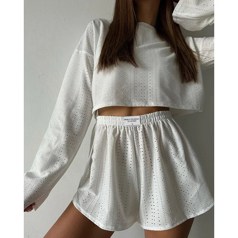 Women's Pajamas Set Sleepwear Spring Long Sleeve Tops With Shorts Home Clothes 2 Piece Sets Pyjama Femme Loungewear Pijama Mujer