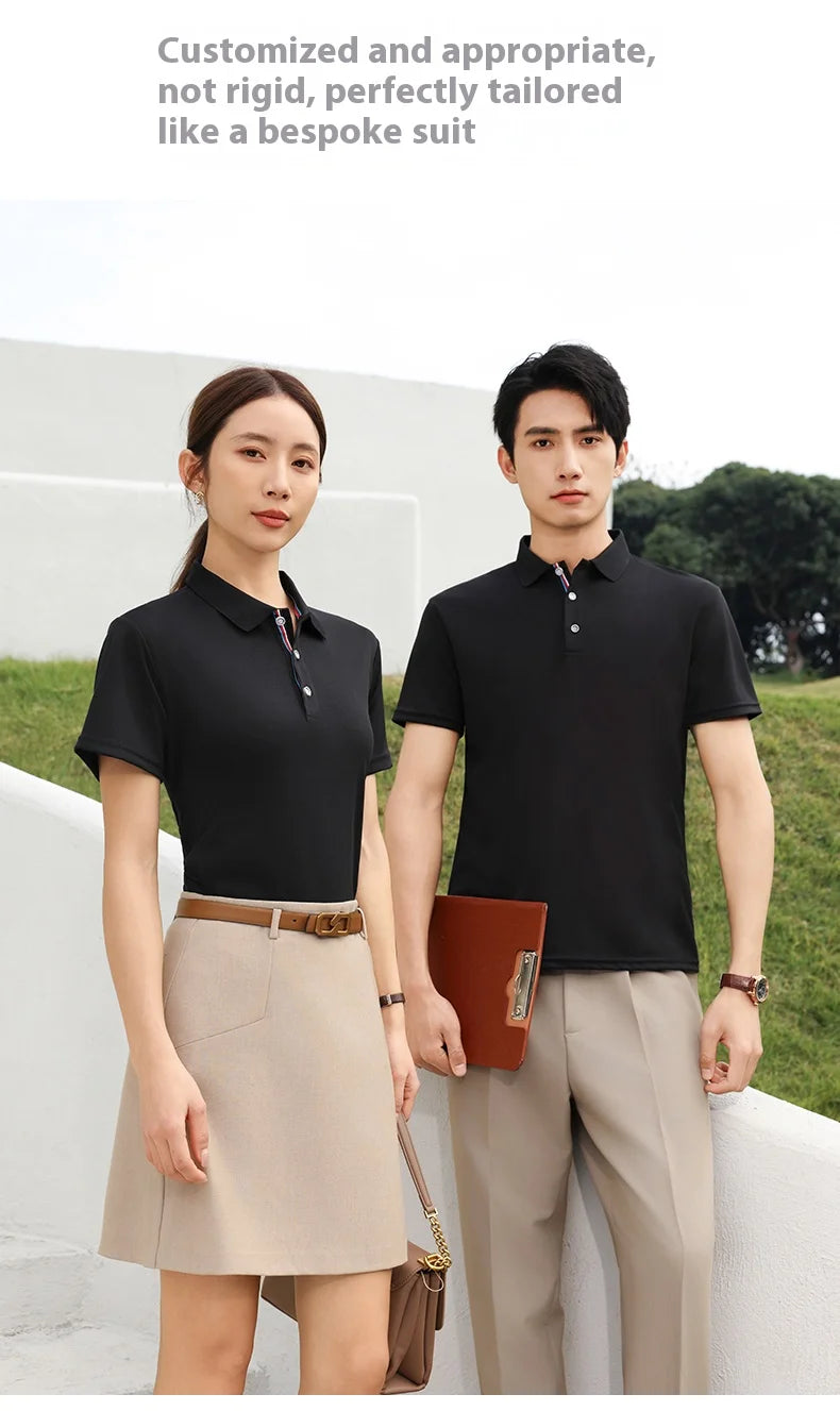 Men's and Women's Polo Shirts Summer New Work Lapel T-shirts Business High-quality UV Protection Brand Short Sleeves