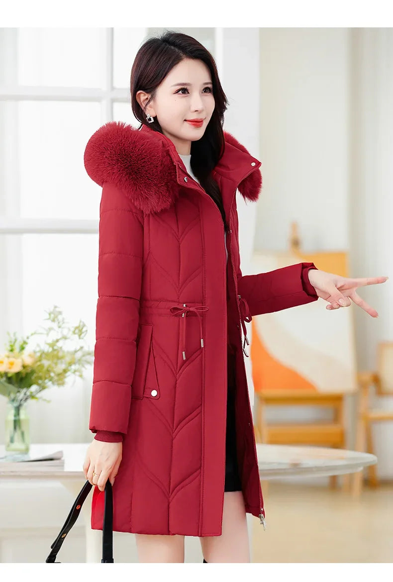 Women Down Cotton Jacket 2025 Mid Long Warm Ladies Outerwear Slim High-End Loose Women Winter Parka Coat Female Cotton Clothes
