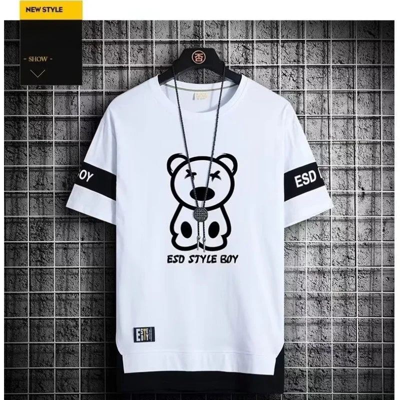 T Shirt for men Casual Set Suit  T-shirt Slim Fit Short Sleeved Fashion chothes and Trendy Versatile T-shirt and Sports Pants