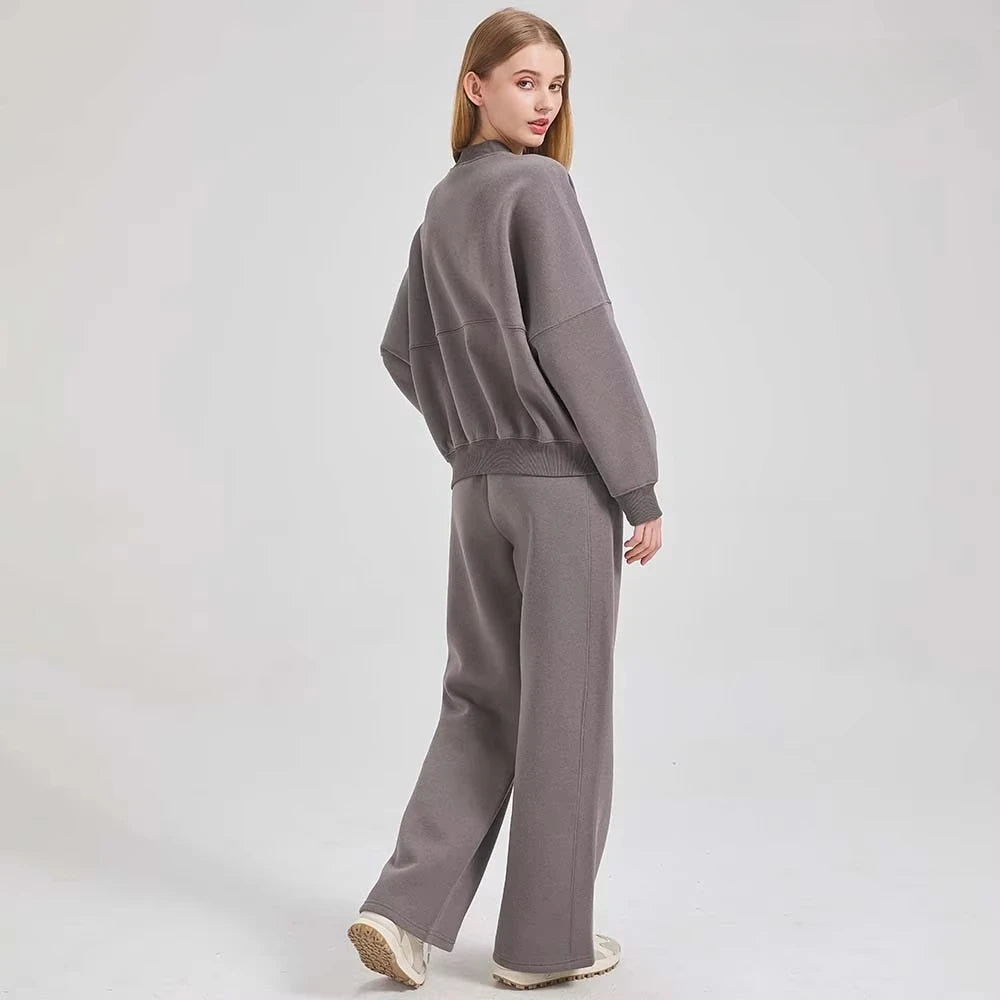 TRAFZR Cotton Zipper Cardigan Sets To Woman 2024 Tracksuit Suits Baggy Pants Sportswear Women Sweater 2 Piece Set Women Outfits