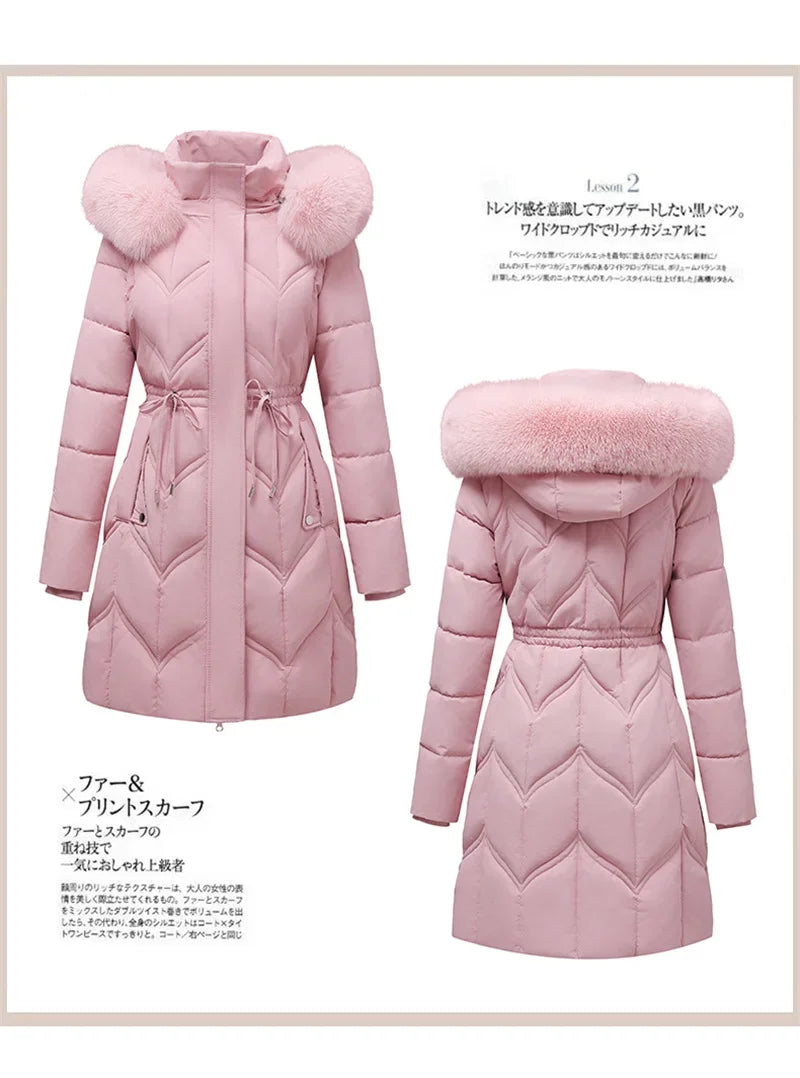 Women Down Cotton Jacket 2025 Mid Long Warm Ladies Outerwear Slim High-End Loose Women Winter Parka Coat Female Cotton Clothes