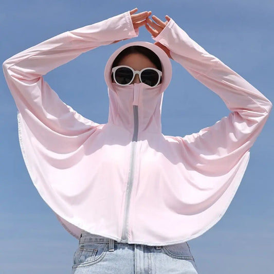 Summer women's sun protection clothing  protection long sleeve women's cloak breathable outdoor sports women's sun hat clothing