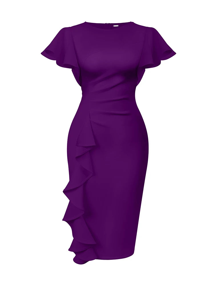 Women's Formal Evening Gown Slim Dress Ruffle Decoration Elegant Mid-Length Dress for Cocktail Parties Banquets