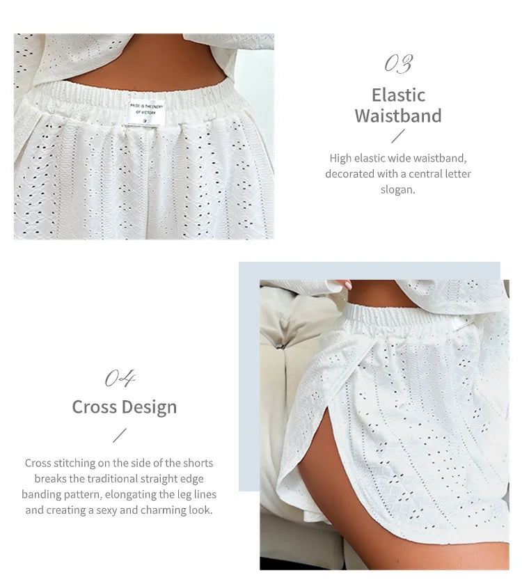 Women's Pajamas Set Sleepwear Loungewear Autumn Soft Comfortable Long Sleeve Tops With Shorts Pyjama Femme Home Clothes 2 Piece