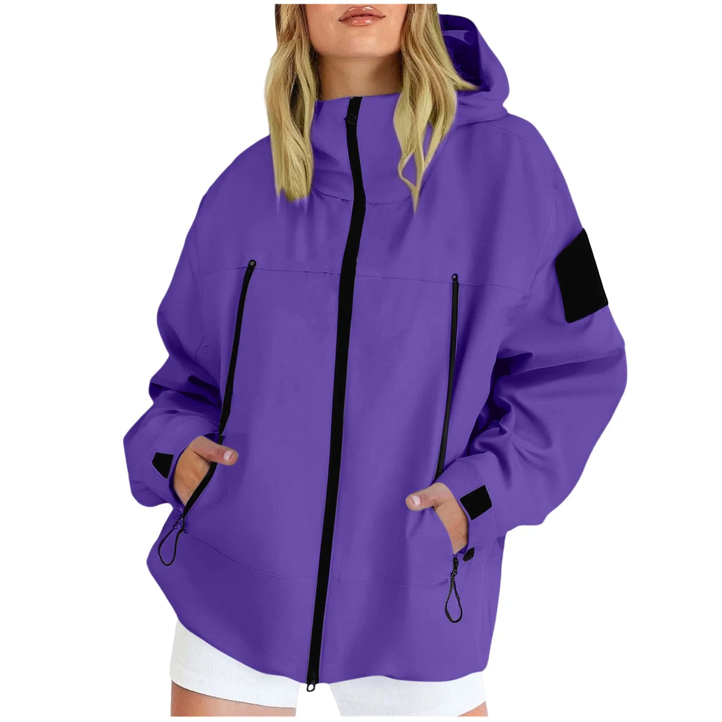 Women'S Tops Hooded Windbreaker Women'S Jacket Waterproof Coat Outdoor Travel Contrast Functional Style Solid Color Adventure