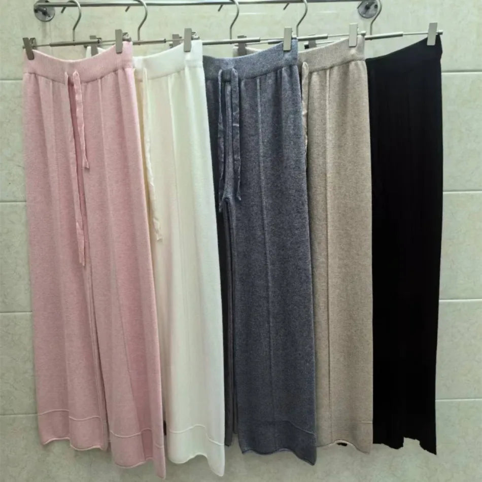 Women's Pants Autumn Winter New Versatile Thickening Keep Warm Knitted Pant Fashionable Casual Loose High Waisted Wide Leg Pants