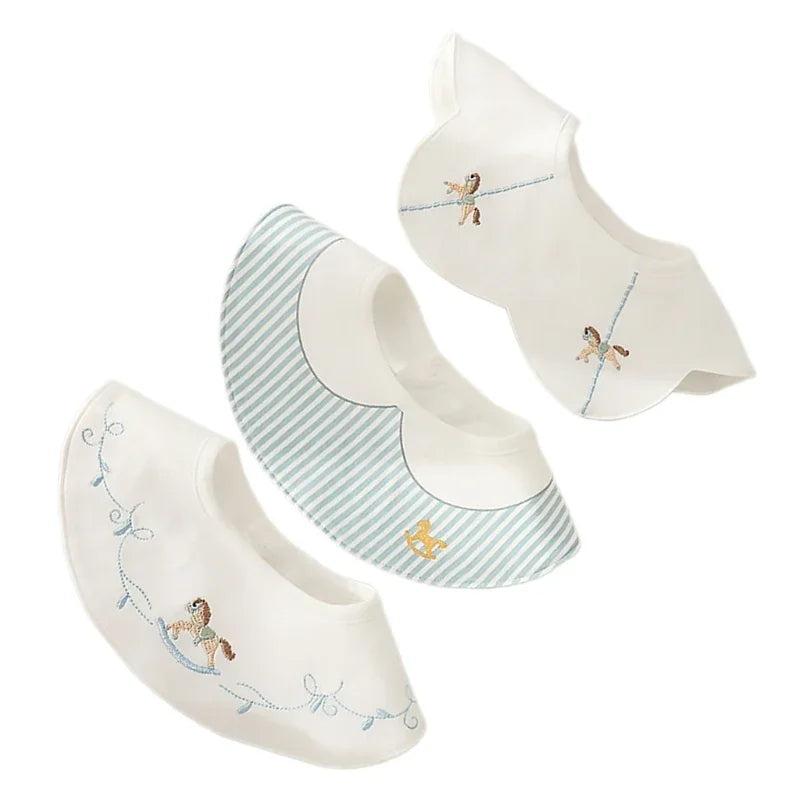 3Pcs Waterproof INS Korean Baby Cotton Bibs Cartoon Embroidery Burp Cloths Boys Girls Care Saliva Towel Kids Accessories