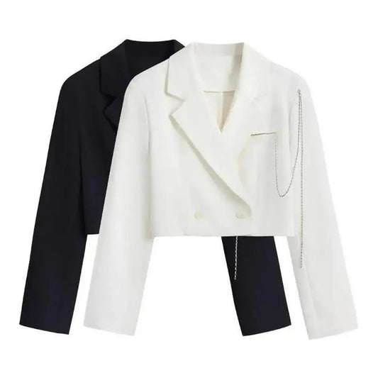 Women Lightweight Coat Elegant Double-breasted Women's Suit Coat with Chain Decor Notch Collar Formal Business Style for Ladies