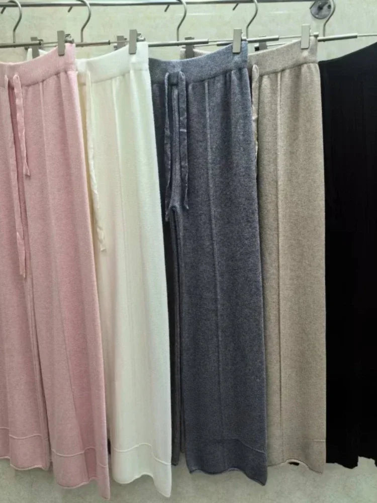 Women's Pants Autumn Winter New Versatile Thickening Keep Warm Knitted Pant Fashionable Casual Loose High Waisted Wide Leg Pants