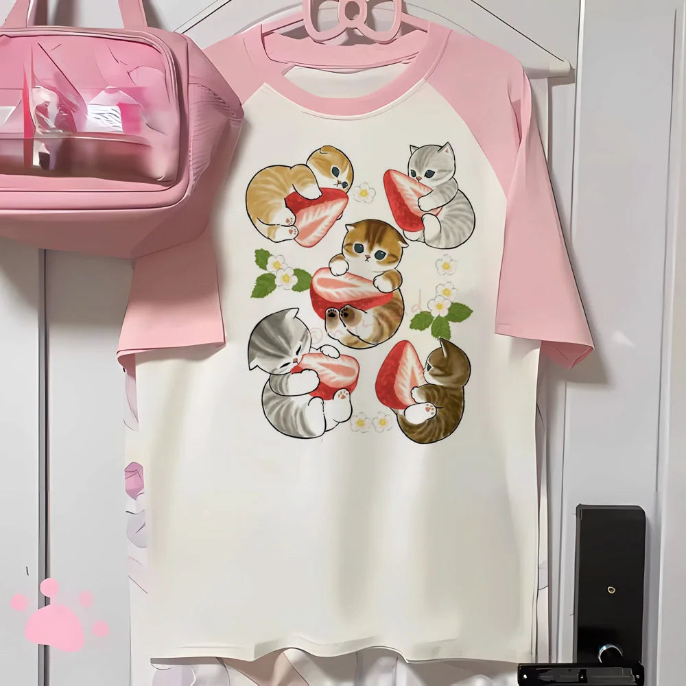 Strawberry t-shirts women printed design active wear casual wear tshirt female 2000s comic clothes
