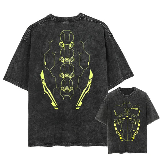Men Washed T Shirt Fashion Hip Hop Streetwear Anime Graphic Print T-Shirt Vintage Tops Cotton Summer Short Sleeve Loose Tshirt