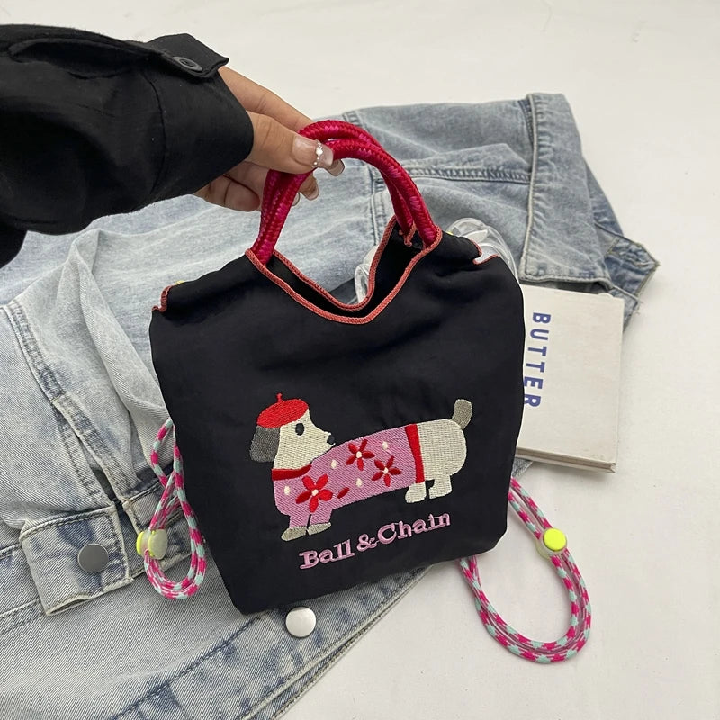 Cartoon embroidered handbag - casual and fashionable, single shoulder bag, lightweight, suitable for commuting, crossbody bag