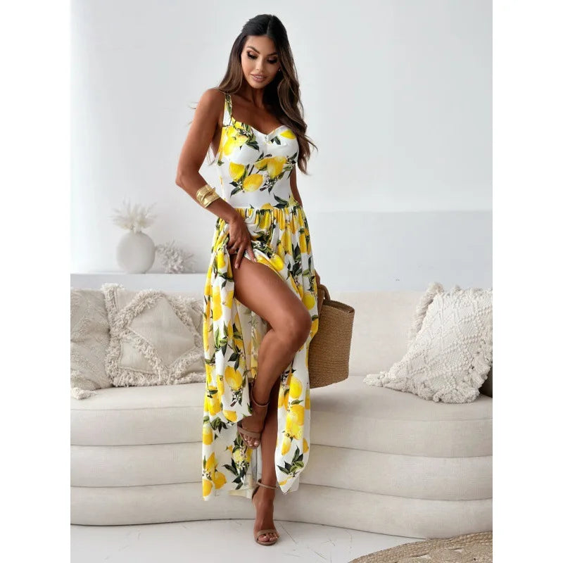 Women's Vest Dress Sexy Off-shoulder Fashion Fruit Print Party Backless Party Vacation Long Dress