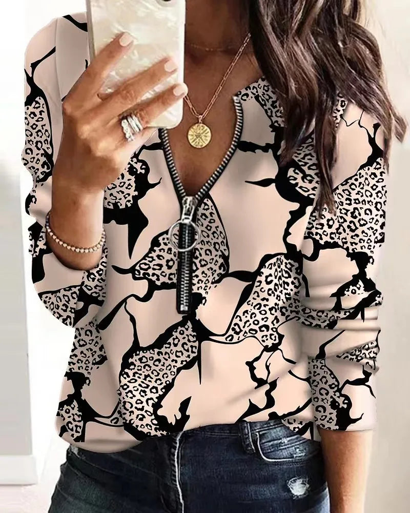 Women's Blouse  Fashion Digital Printing Zipper Long-sleeved Casual  Sudaderas Con Capucha Para Mujer Moletons Graphic Camisetas