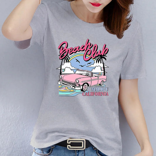 Summer Fashion Cotton T-shirt for Women Beach Club Printing Graphic T Shirts  Tops  Women Clothes  Aesthetic Clothes