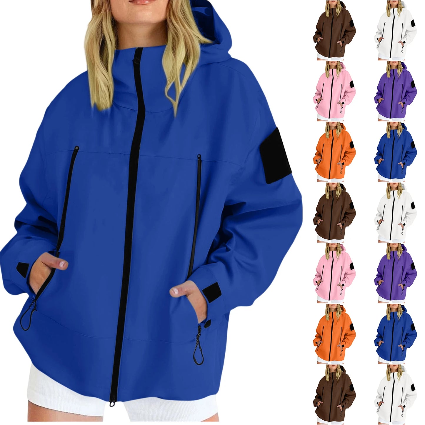 Women'S Tops Hooded Windbreaker Women'S Jacket Waterproof Coat Outdoor Travel Contrast Functional Style Solid Color Adventure