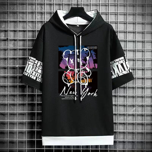 T Shirt for Men Hoodies Art New York Letter Bear Print Graphic T-shirt Women's Harajuku Streetwear Top Short Sleeve Sweatshirts