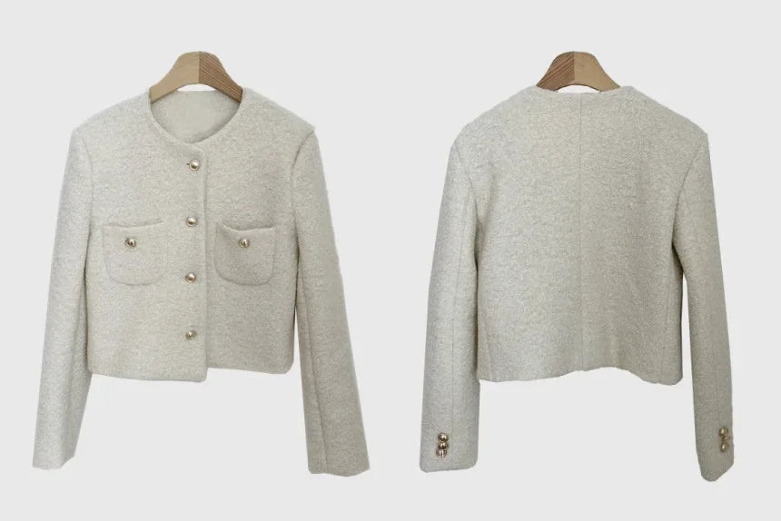 Women Autumn Winter 2025 French Vintage Coat Temperament High Quality Korean Casual Single Breasted Slim Tweed Jackets