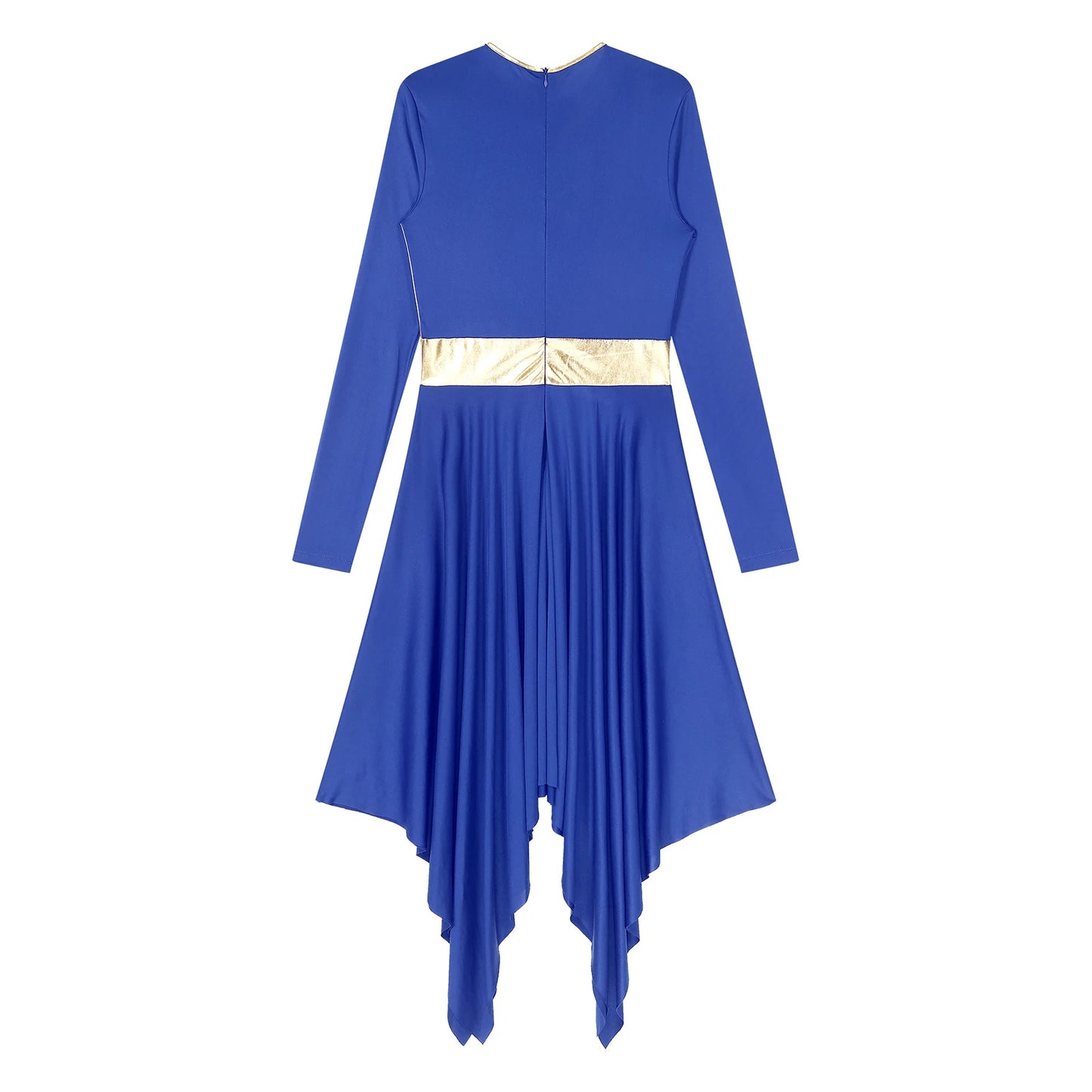 Women Church Choir Worship Liturgical Dress Modern Lyrical Dance Waltz Stage Performance Costume Long Sleeve Metallic Shiny Gown