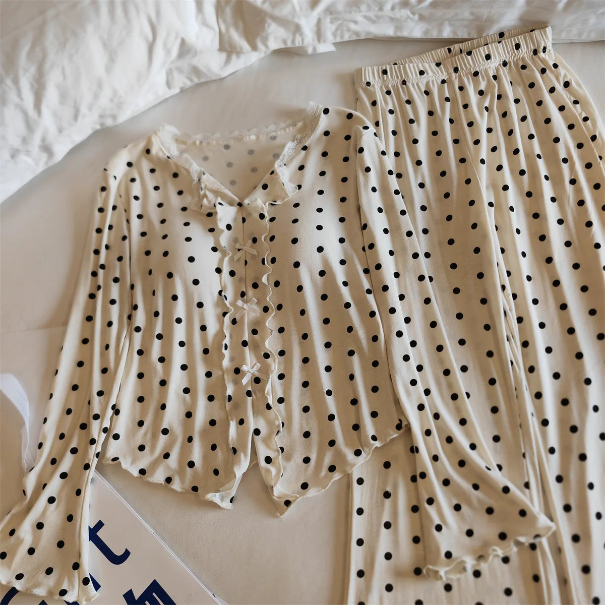Pijama Feminina New Modal Chest Pad Set 2 Piece Woman Long Sleeve Pajama Sets Casual Korean Sleepwear Pyjamas Femme Home Wear