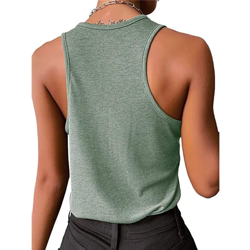 Women's Vest Sexy Inner Wear Ribbed Tank Top New Casual Snap Base Solid Color Sleeveless T-shirts  Basic Top Woman Clothing