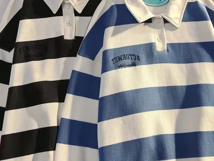 T Polo Shirts For Men Black Tops Oversize Male Clothes Big Size Embroidery Stripe Luxury Casual Full Sleeve High Brand Aesthetic