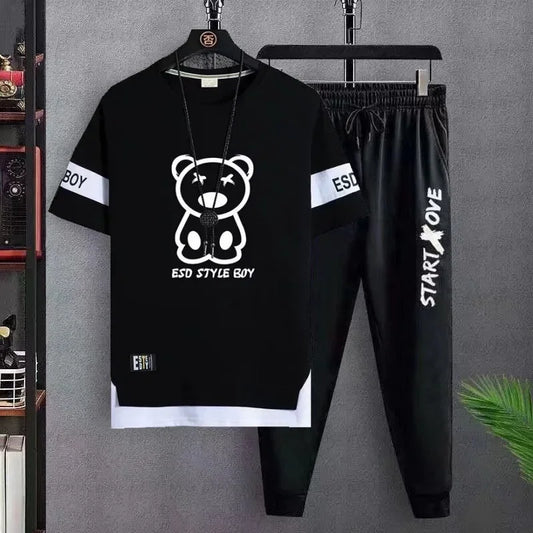 T Shirt for men Casual Set Suit  T-shirt Slim Fit Short Sleeved Fashion chothes and Trendy Versatile T-shirt and Sports Pants