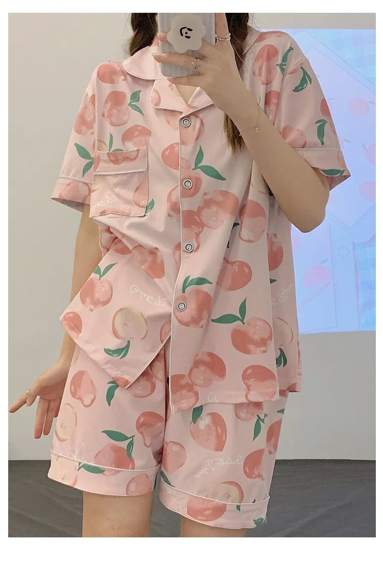 Women's Summer Three-Piece Pajama Set: Cute Teenage Student Short-Sleeved Long Pants Casual Korean-Style Pajamas Underwear