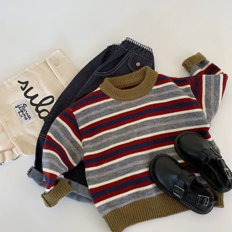 Kids Knitted Sweater 2025 Autumn Winter Wool Sweaters for Boys Striped Girls Pullovers Warm Children Cardigans Toddler Clothing