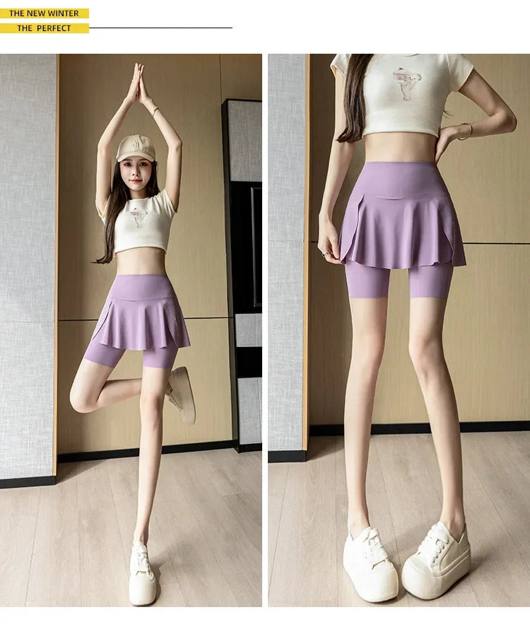 Fake Two Items Shorts Women Big Size Shorts with Pocket Gym Trainning Running Yoga Shorts Stretchy Cycling Three Point Pants
