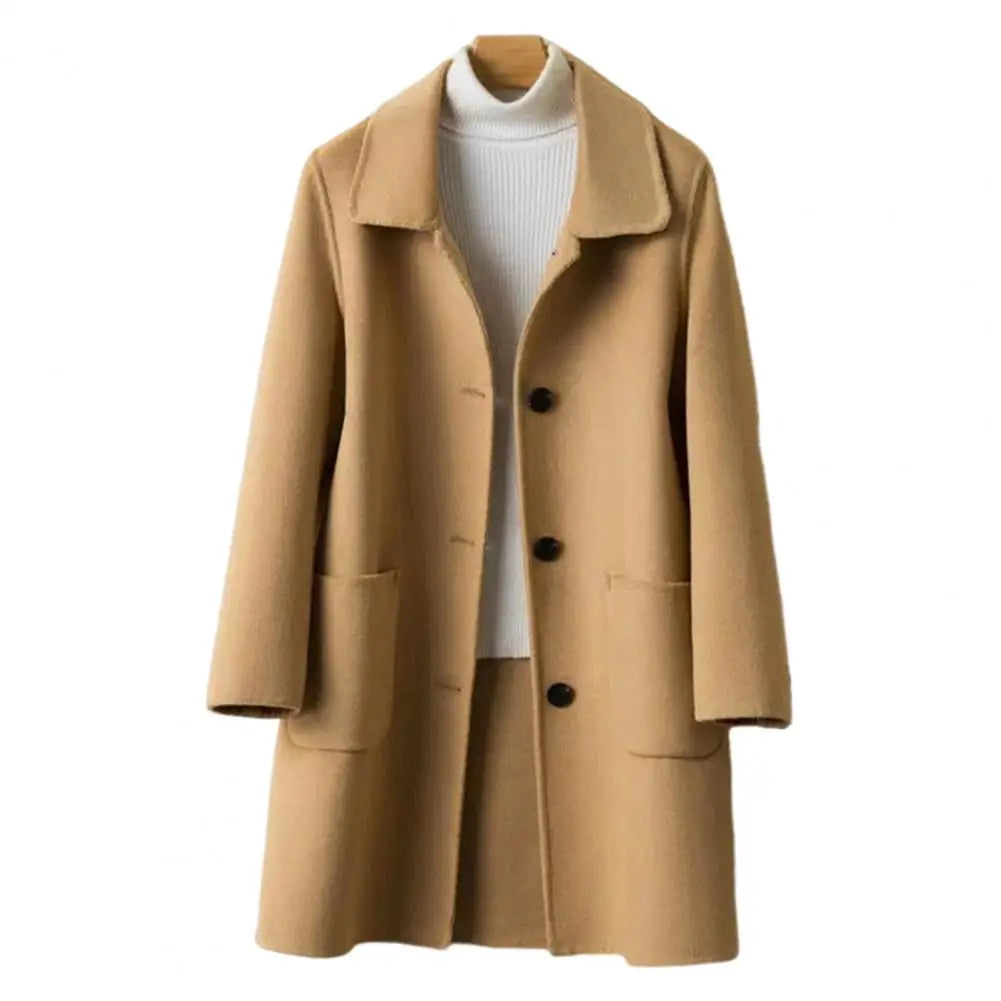 2024 women woolen coat Autumn Winter Women Solid Color Jackets Woolen Blends Coats Female Korean Elegant Retro Apricot Outerwear