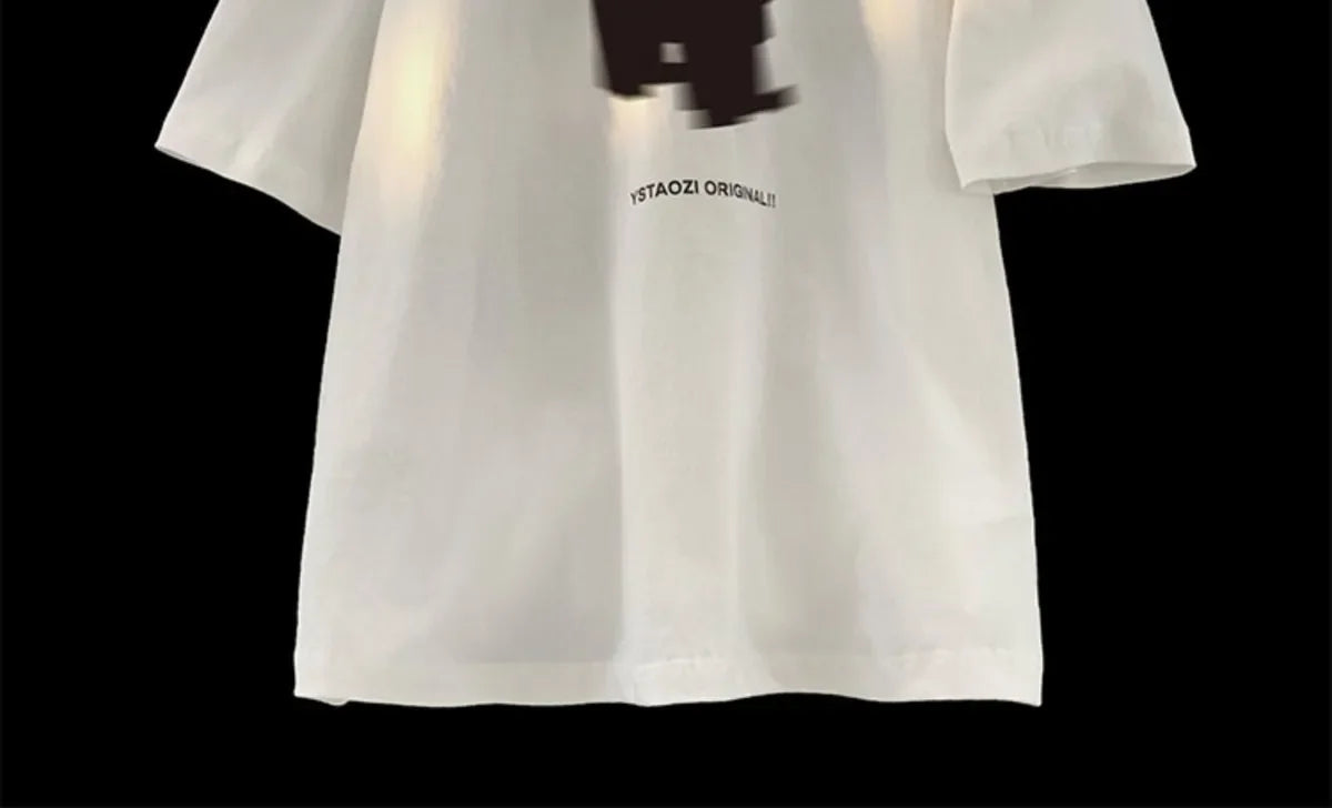Short Sleeved T-shirt for Men and Women American Retro Pixel Style Pure Cotton Bottomed Shirt Loose Half Sleeves Summe