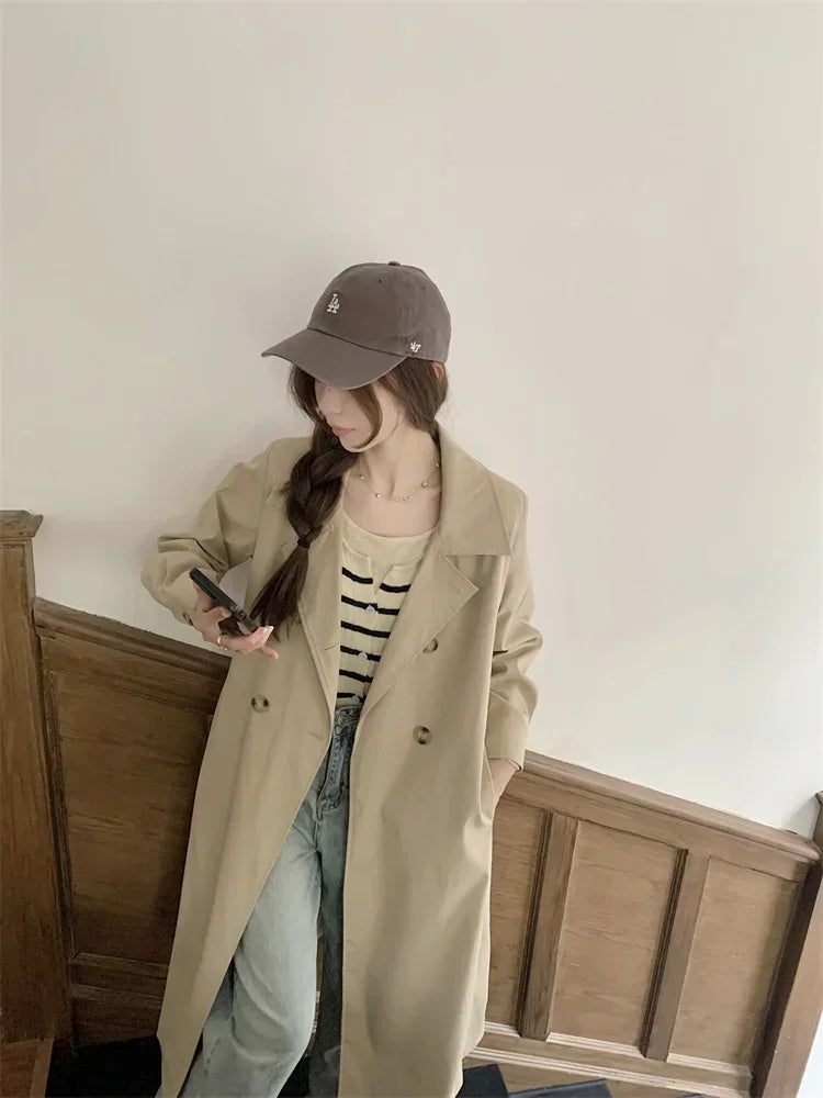 2025 Women's Coat Plus Size Mid-Length Jacket British Style Fashionable Temperament Spring Autumn Arrival Windbreaker Outerwear
