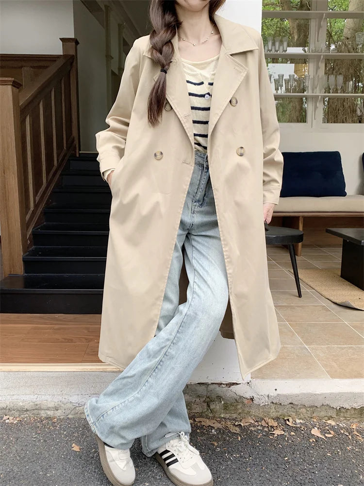 2025 Women's Coat Plus Size Mid-Length Jacket British Style Fashionable Temperament Spring Autumn Arrival Windbreaker Outerwear