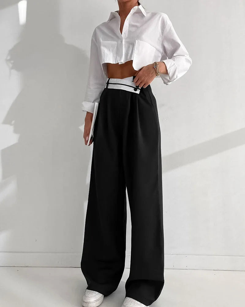 Women Pants Casual Wide Leg Pants for Women Black Suit Pants Office Lady Straight Pants High Waist Trousers Women Clothes Outfit
