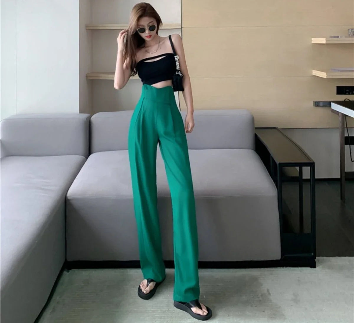 Female Pants Work Flare High Waist Clothes Tailoring Office Trousers for Women Black Aesthetic Harajuku Comfortable Stretch G