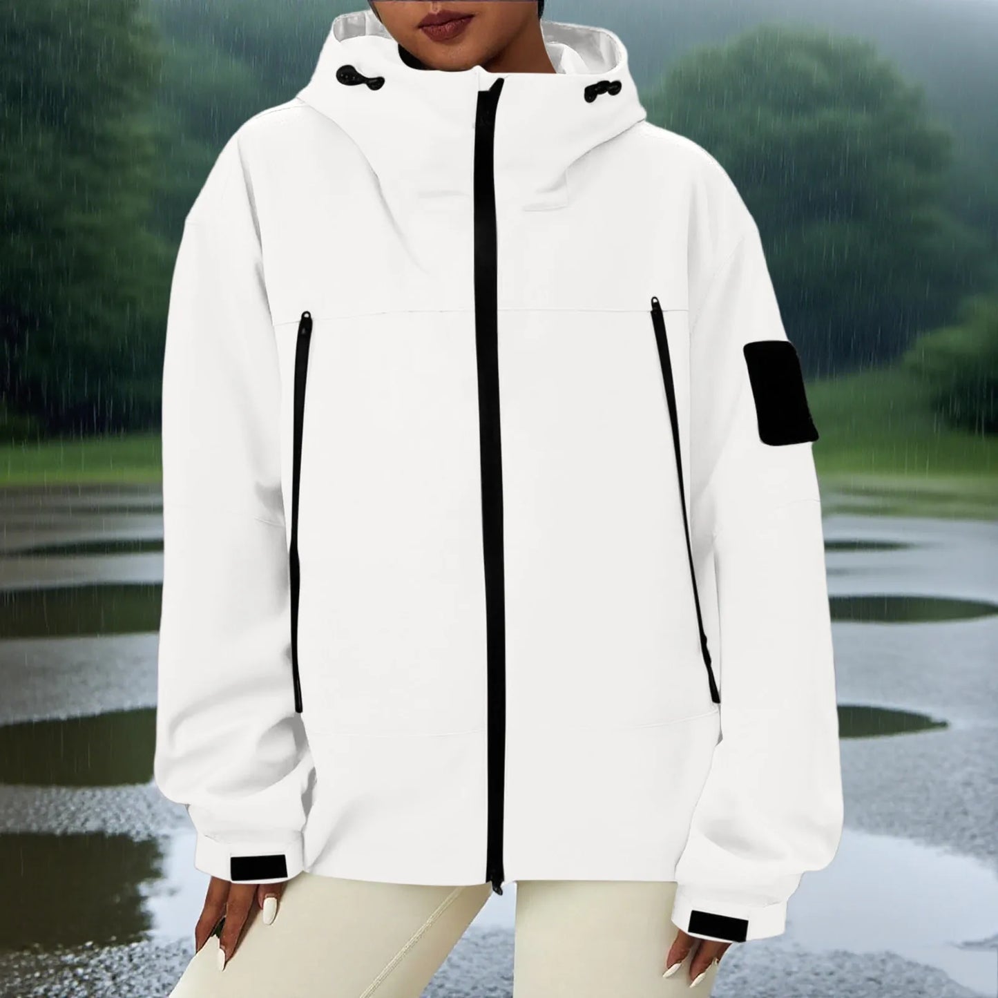 Women'S Tops Hooded Windbreaker Women'S Jacket Waterproof Coat Outdoor Travel Contrast Functional Style Solid Color Adventure