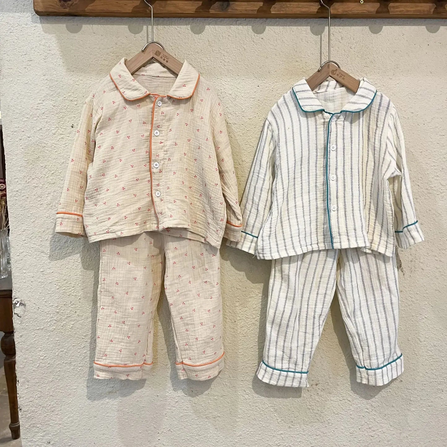 Pajama Sets New Spring Autumn Season Pure Cotton Gauze Baby Long Sleeved Girl Boys Childrens Clothing Sleepwear
