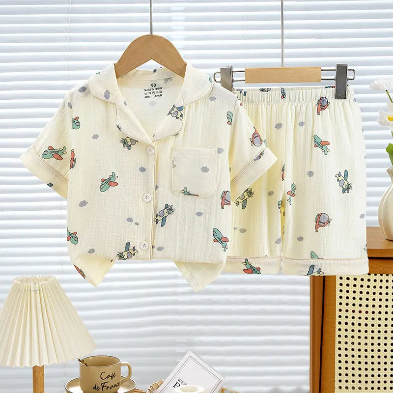 Boys Girls Pajama Baby Capris Suit Clothes SummerThin Cotton Short Sleeve Homewear Children Family Outfits Tops+Pants 2PC 2-10T